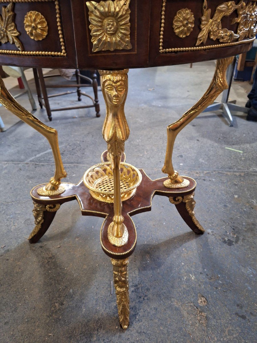 Circular Pedestal Table In Mahogany Veneer, Louis XVI Style, 1st Half 20th Century. -photo-4