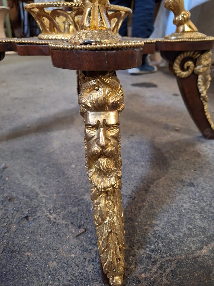 Circular Pedestal Table In Mahogany Veneer, Louis XVI Style, 1st Half 20th Century. -photo-2