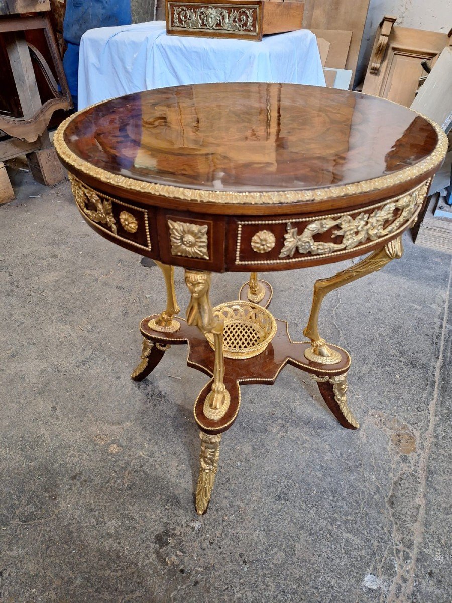 Circular Pedestal Table In Mahogany Veneer, Louis XVI Style, 1st Half 20th Century. 