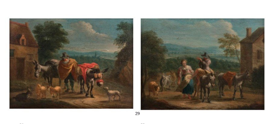 Paulus Potter (1625-1654) Suiveur De - Paire d'Huiles Sur Panneau . 