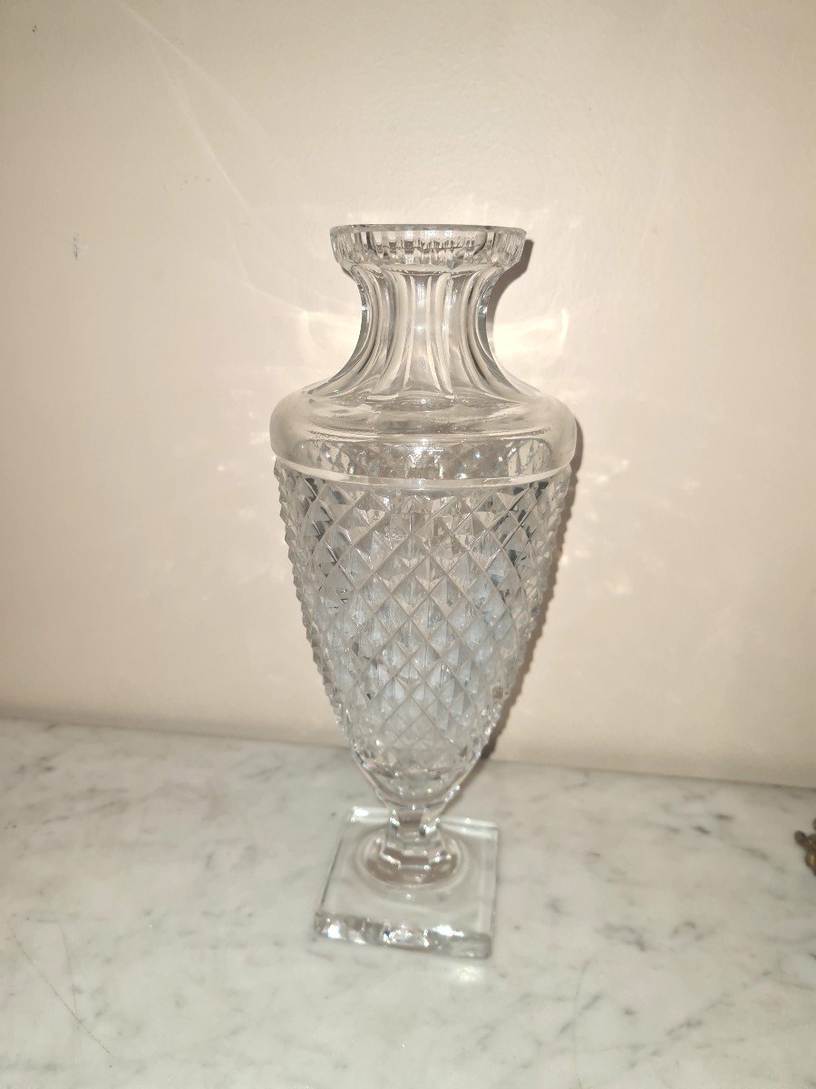 Cristallerie Saint Louis - Baluster Vase On Pedestal In Cut Crystal, Height 28cm-photo-3