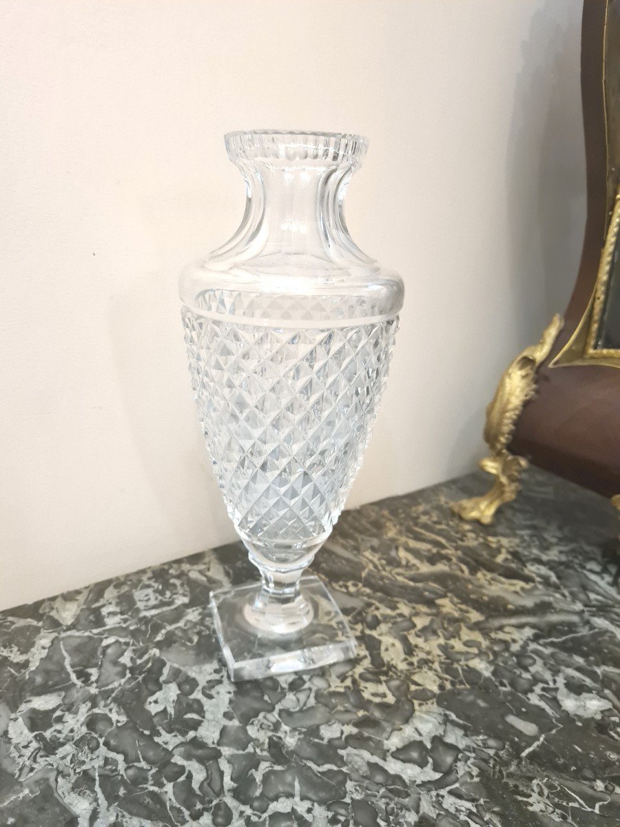 Cristallerie Saint Louis - Baluster Vase On Pedestal In Cut Crystal, Height 28cm