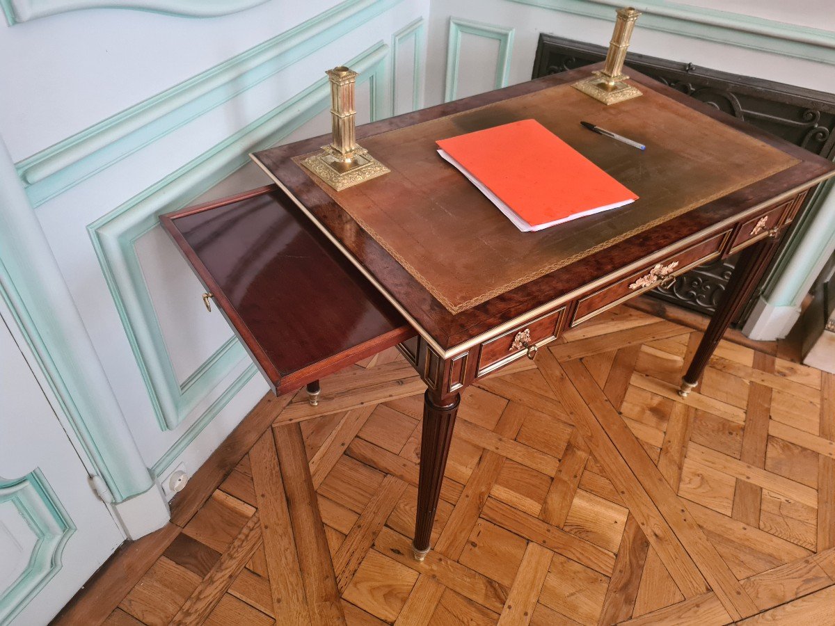 Grohé (1808-1885) - Bureau Plat En Acajou Moucheté - -photo-2