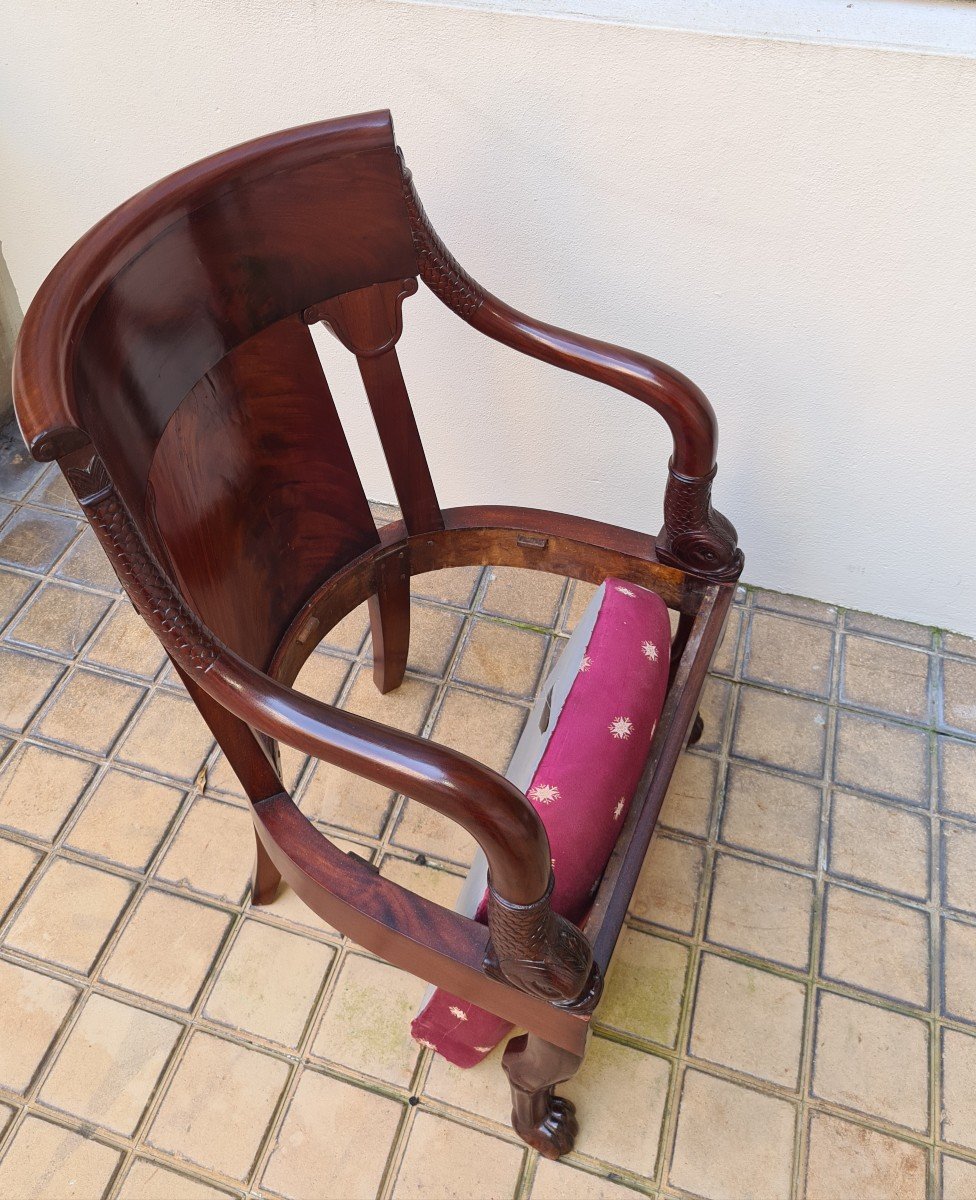 Grand Fauteuil De Bureau En Acajou Epoque Empire - Circa 1810. Estampillé Quenne (1766-1837)-photo-4