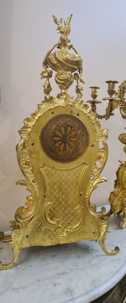 Importante Garniture De Cheminée En Bronze Doré Style Louis XV , Fin XXème -photo-3