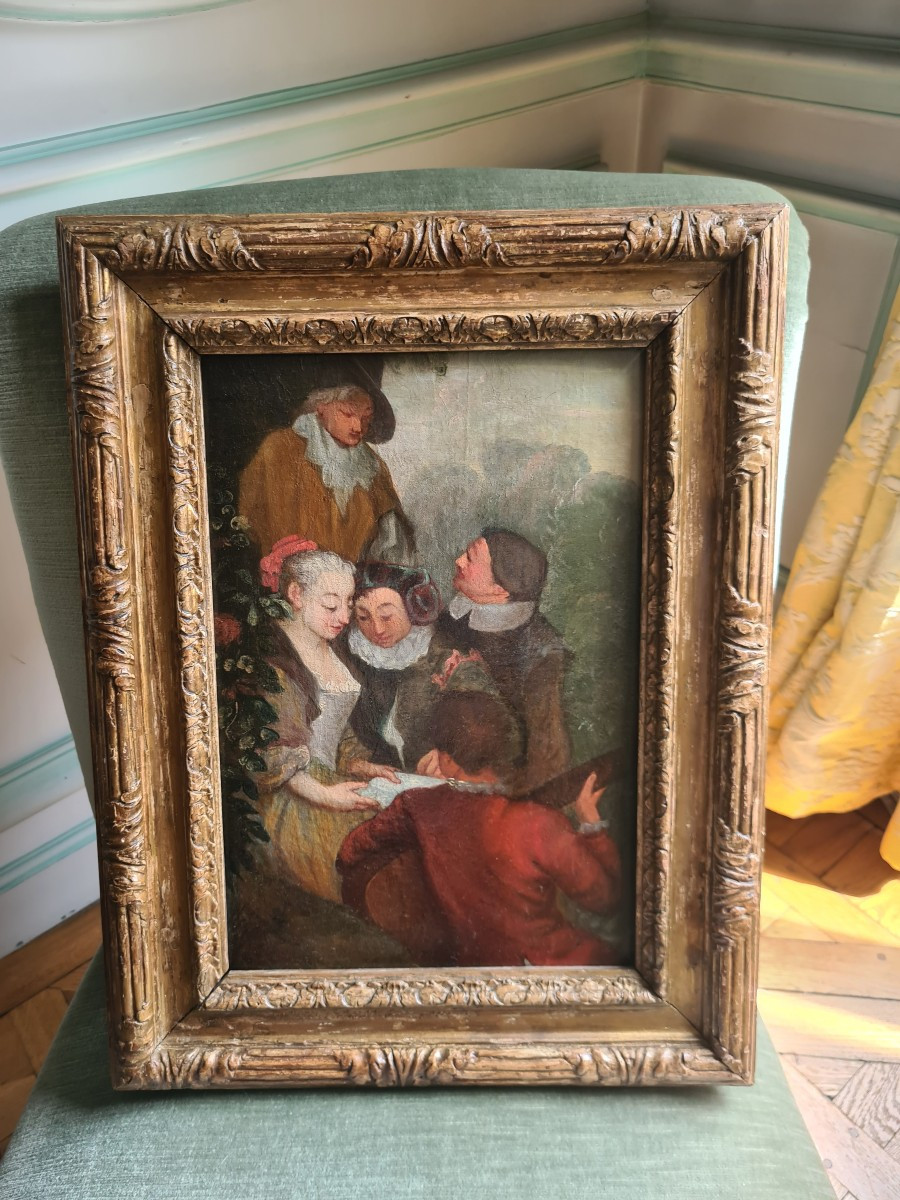 école De Watteau (1684-1721), « la Lecture Du Billet Tendre » Circa 1720.
