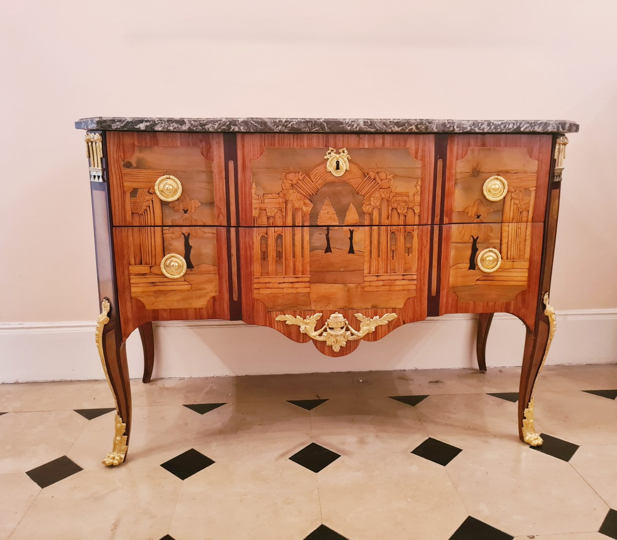 Transition Period Chest Of Drawers Stamped Petit And Boudin In Marquetry-photo-2