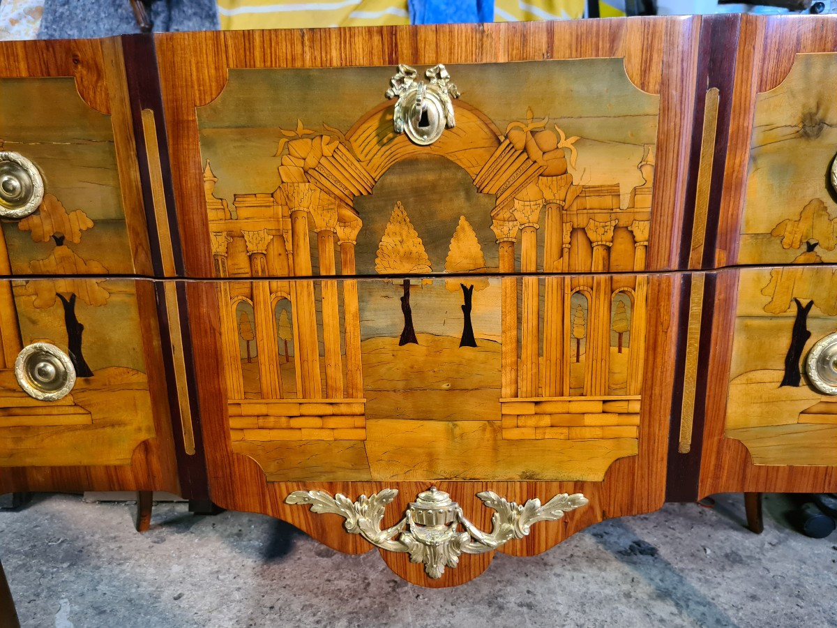 Transition Period Chest Of Drawers Stamped Petit And Boudin In Marquetry-photo-4