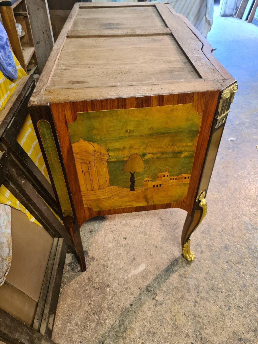 Transition Period Chest Of Drawers Stamped Petit And Boudin In Marquetry-photo-2