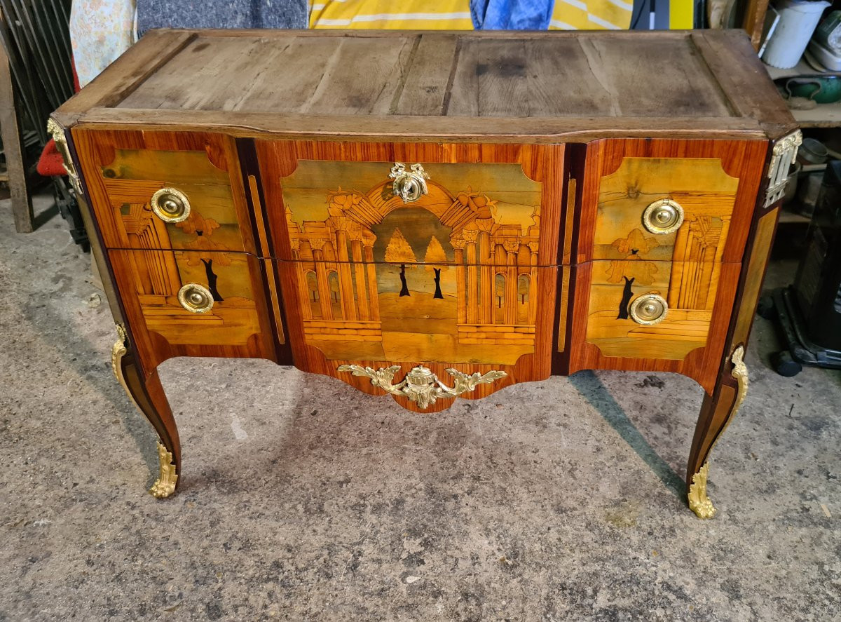 Transition Period Chest Of Drawers Stamped Petit And Boudin In Marquetry-photo-4
