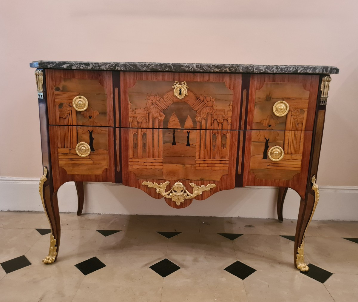Transition Period Chest Of Drawers Stamped Petit And Boudin In Marquetry