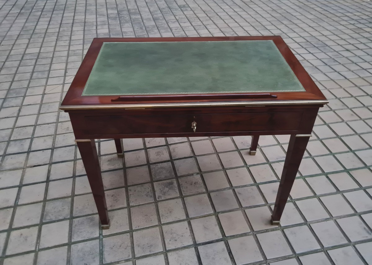 Small Mahogany Desk Or "à La Tronchin" Table, Directoire Period, Circa 1795.-photo-3