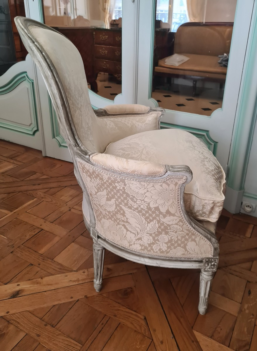 Bergère laquée en gris Trianon , époque TRANSITION  , attribué à Claude CHEVIGNY - circa 1775.-photo-3