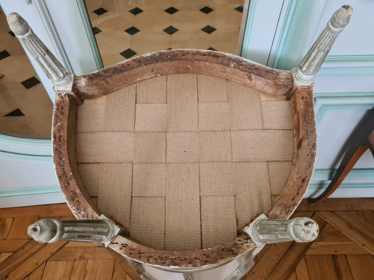 Bergère laquée en gris Trianon , époque TRANSITION  , attribué à Claude CHEVIGNY - circa 1775.-photo-3