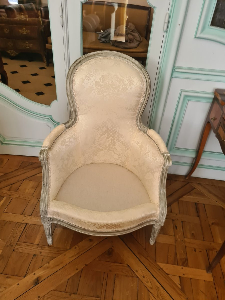 Bergère laquée en gris Trianon , époque TRANSITION  , attribué à Claude CHEVIGNY - circa 1775.-photo-4