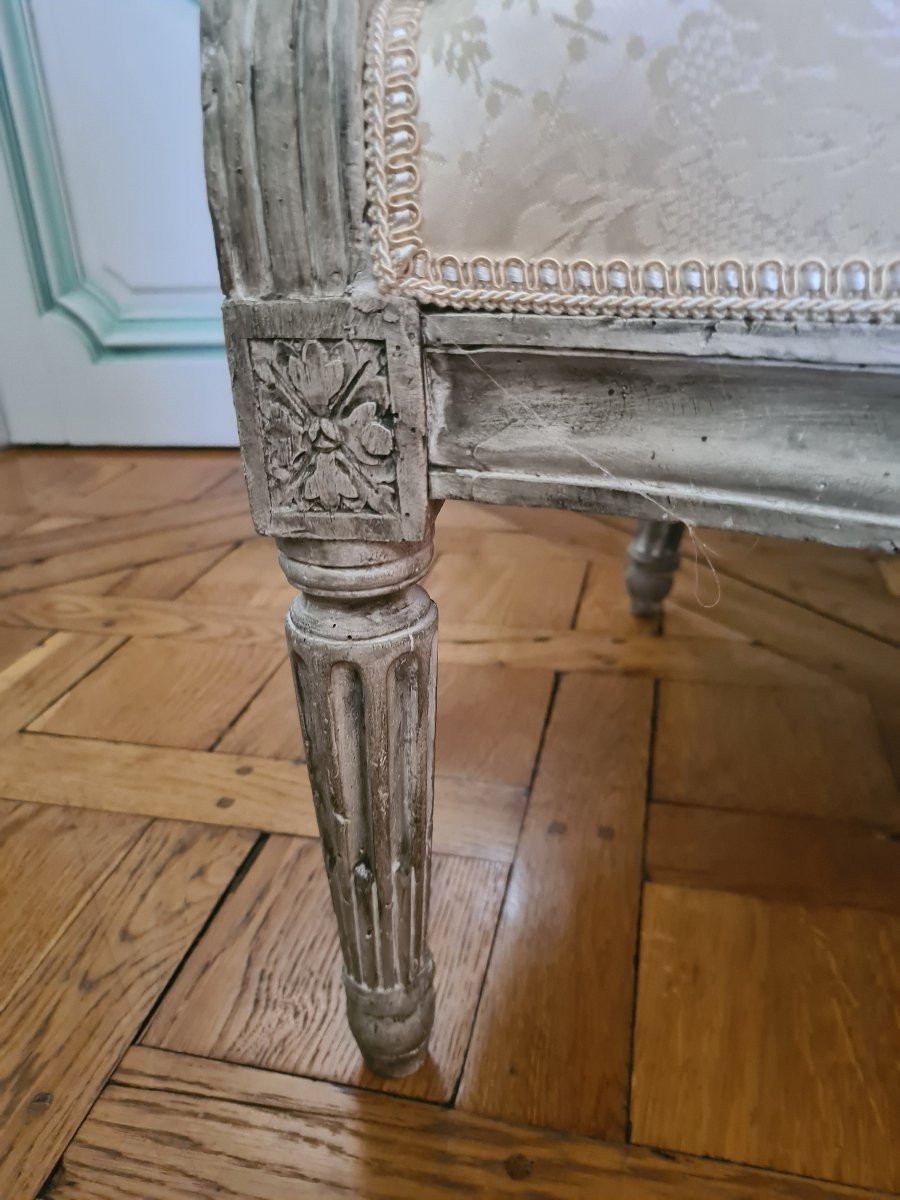 Bergère laquée en gris Trianon , époque TRANSITION  , attribué à Claude CHEVIGNY - circa 1775.-photo-5