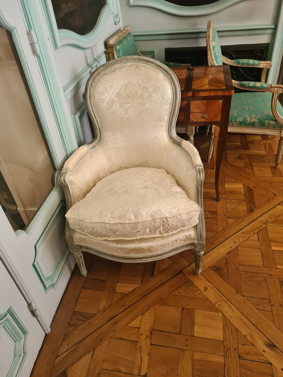Bergère laquée en gris Trianon , époque TRANSITION  , attribué à Claude CHEVIGNY - circa 1775.-photo-6