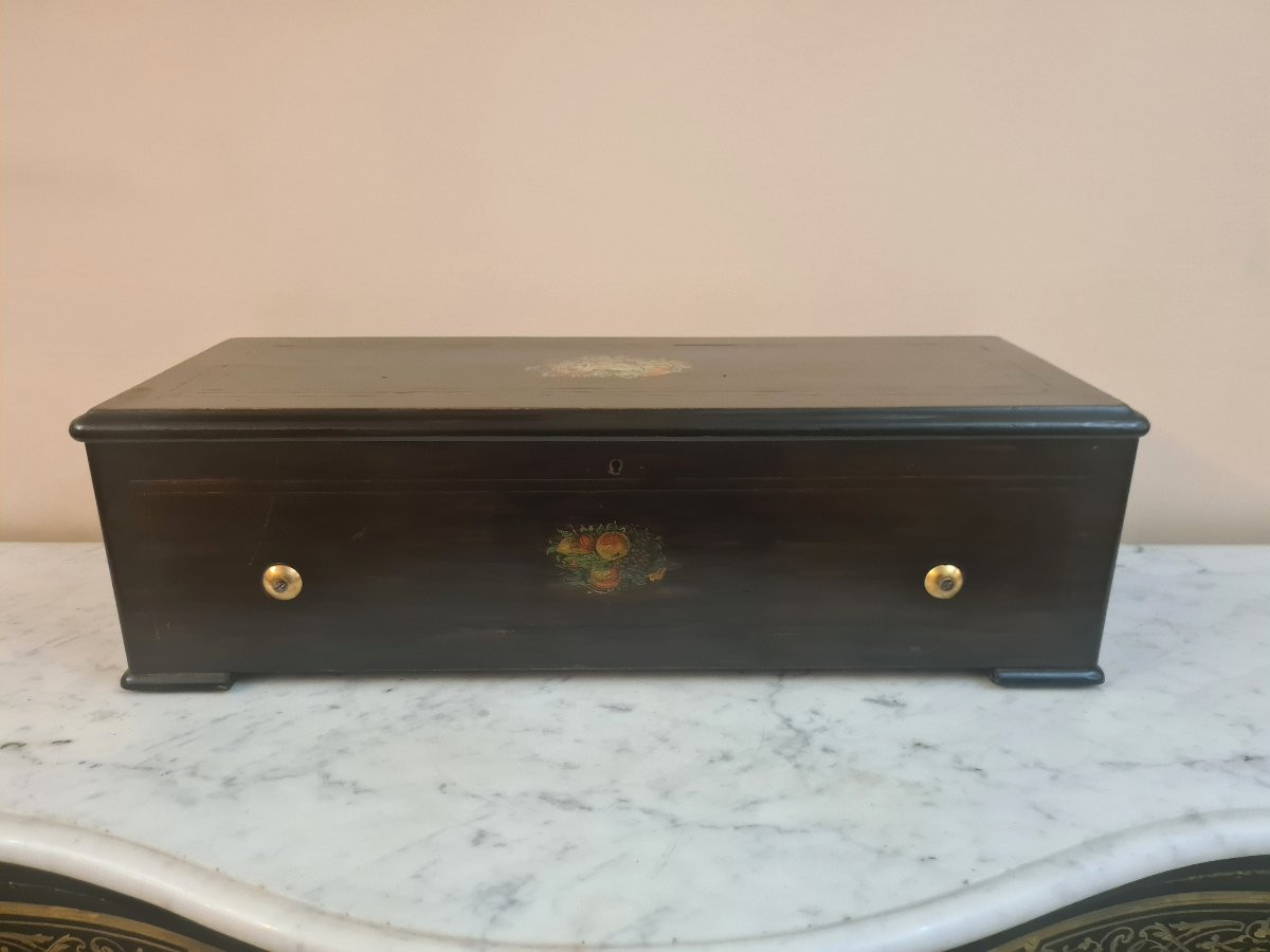 Music Box Painted In Trompe-l'oeil Of Wood And Flowers. Napoleon III Period, Circa 1860 .works.-photo-5