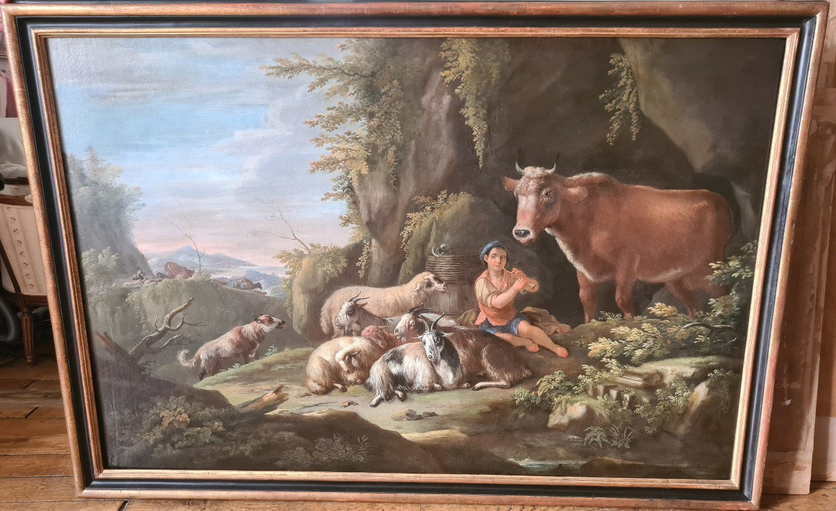  Giuseppe Tassoni (1653-1737) – Young Shepherd And His Flock – Hst- Signed -102 X 152 Cm-photo-4
