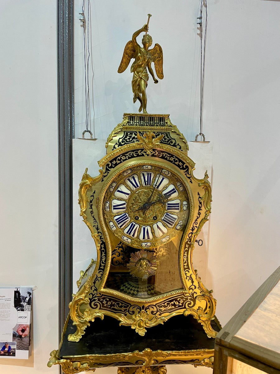 Louis XV Style Cartel And Console In Boulle Marquetry, Late 19th Century.-photo-4