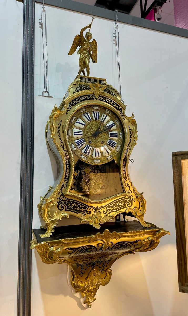 Louis XV Style Cartel And Console In Boulle Marquetry, Late 19th Century.