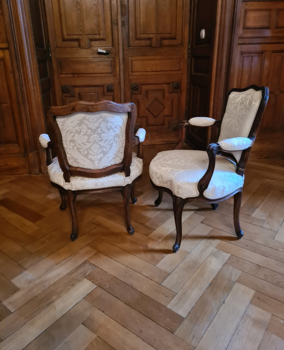 Pair Of Natural Wood Armchairs Stamped Mayeux, Louis XV Period.-photo-3