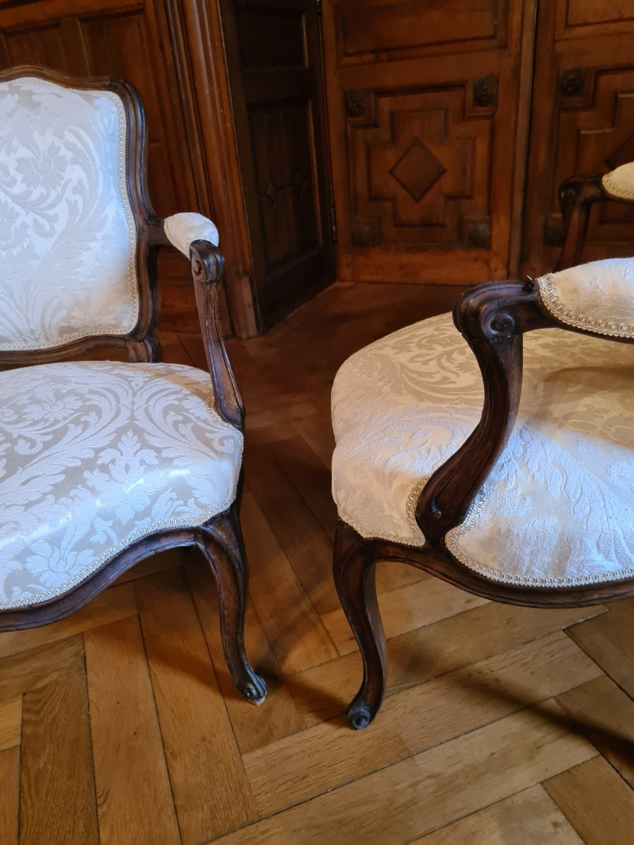 Pair Of Natural Wood Armchairs Stamped Mayeux, Louis XV Period.-photo-4