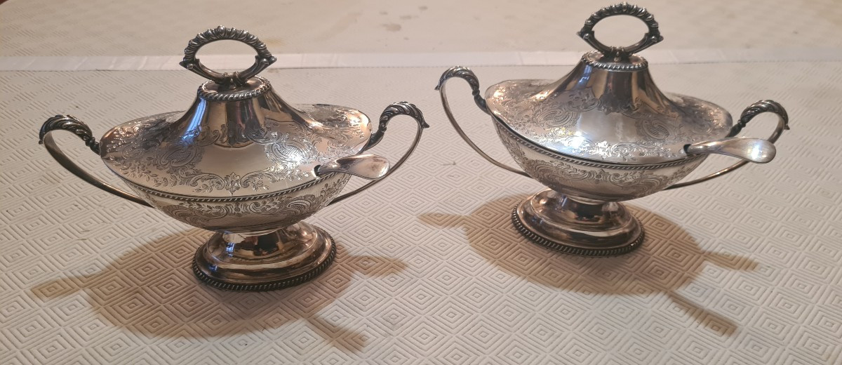 Paire de saucières en métal argenté fin XIXème , Angleterre --photo-2