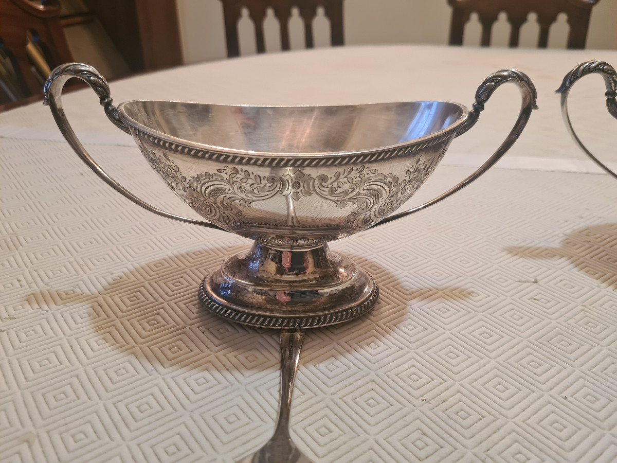 Paire de saucières en métal argenté fin XIXème , Angleterre --photo-4