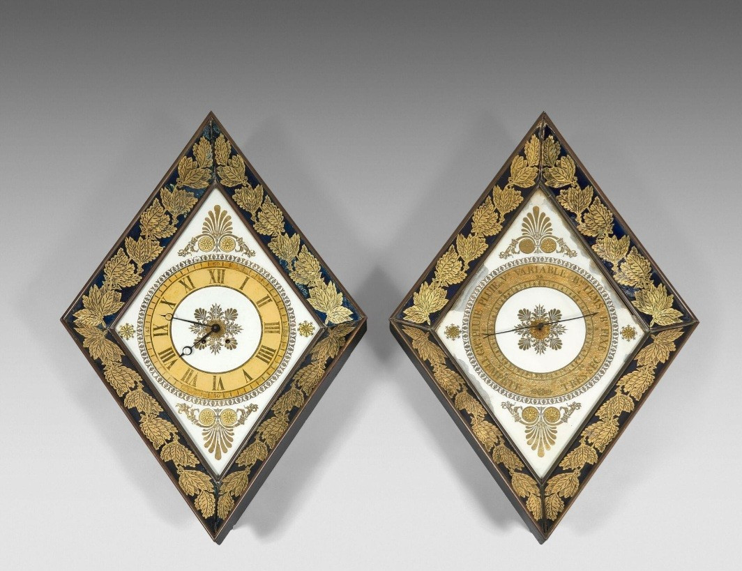 Paire de cartel et baromètre en verre églomisé époque Charles X - circa 1825