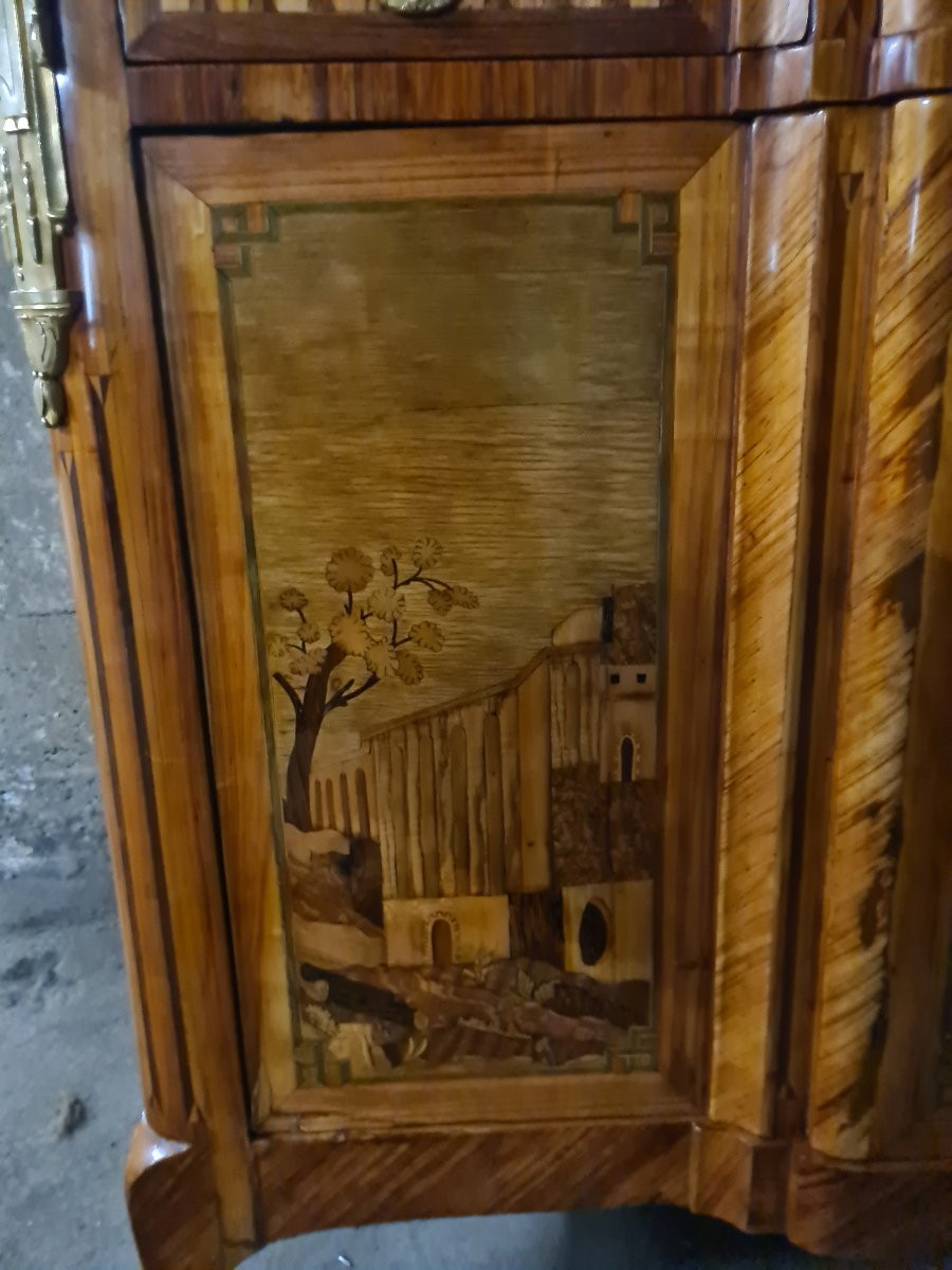 A Louis XVI Style Marquetry Sideboard Or Buffet Depicting Ruins And Landscapes - Stamped Lemas-photo-4