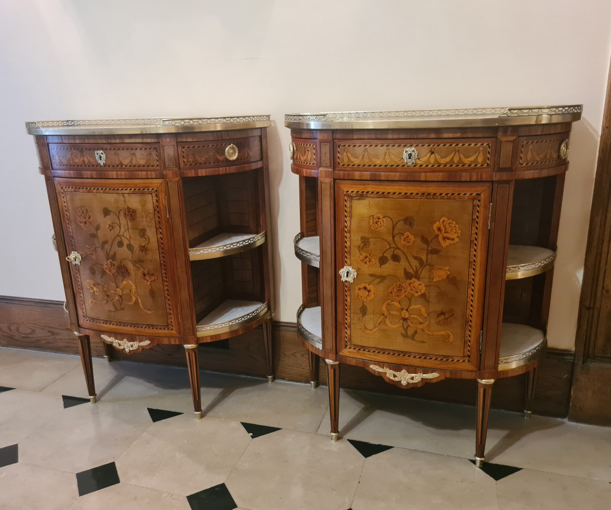 Paire de consoles  demi-lune dits « à l’anglaise , estampillées AME FOURNIER - Ep Napoléon III.-photo-2