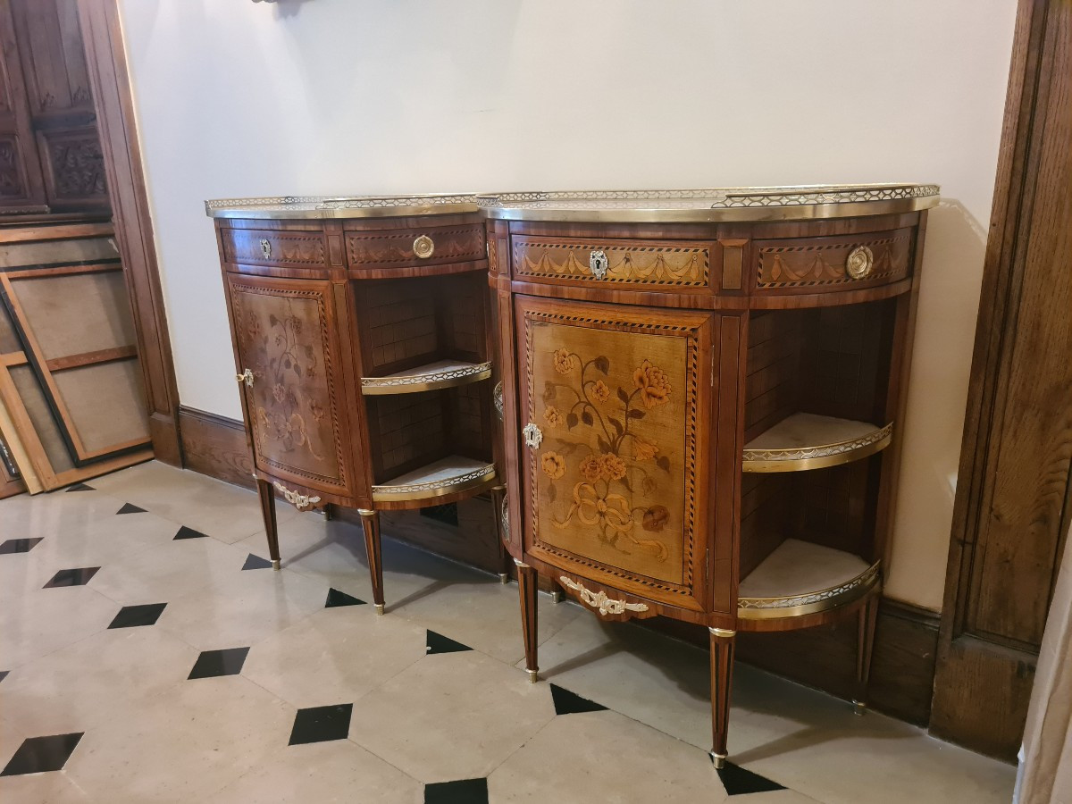 Paire de consoles  demi-lune dits « à l’anglaise , estampillées AME FOURNIER - Ep Napoléon III.-photo-3