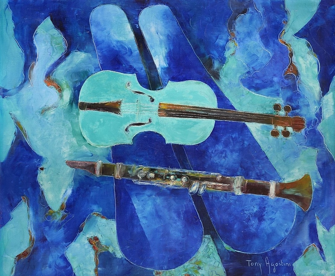 Tony AGOSTINI (1916-1990) VIOLONS ET CLARINETTE - hst - 46x54 cm