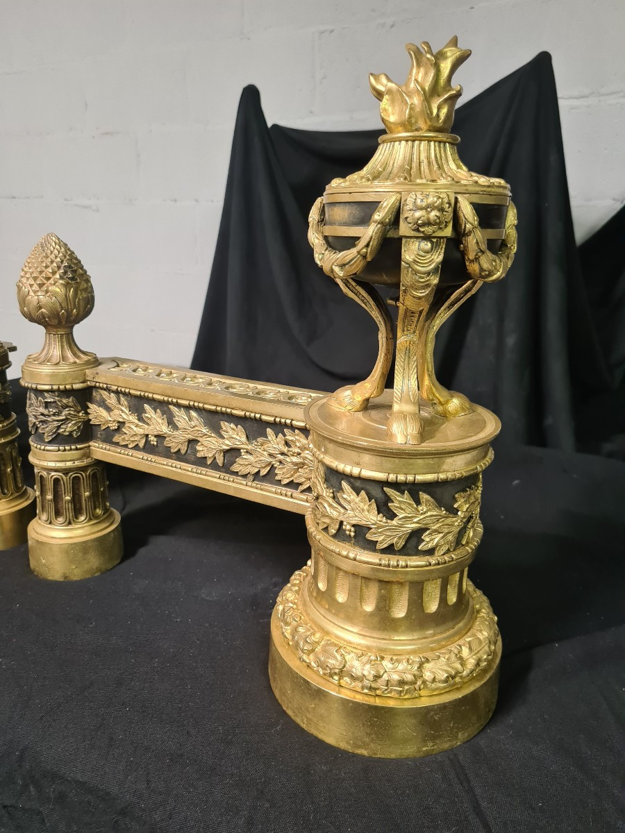 Paire de chenets en bronze doré , XIXÈME -photo-2