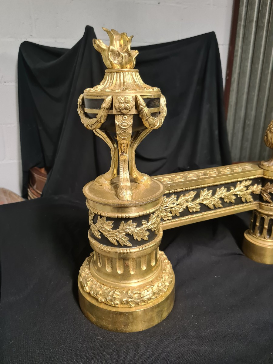 Paire de chenets en bronze doré , XIXÈME -photo-3