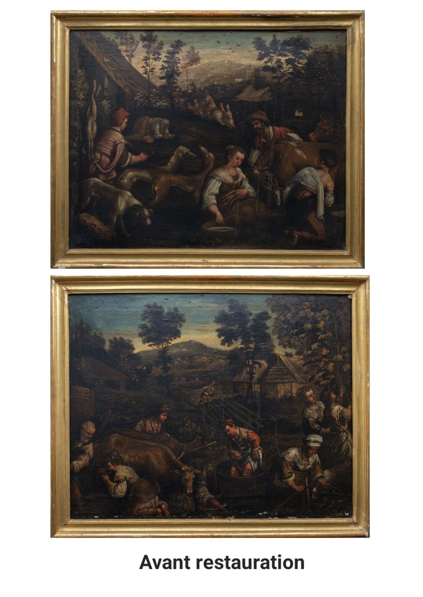 École vénitienne, atelier de Bassano début XVIIème-Paire de toiles «Les Vendanges-Les Récoltes»-photo-4