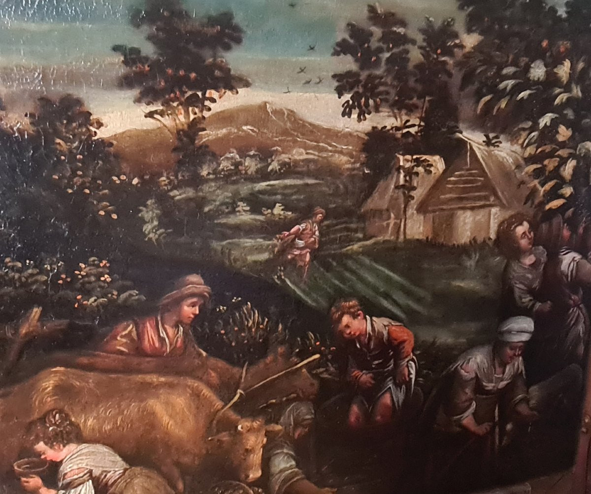 École vénitienne, atelier de Bassano début XVIIème-Paire de toiles «Les Vendanges-Les Récoltes»-photo-6