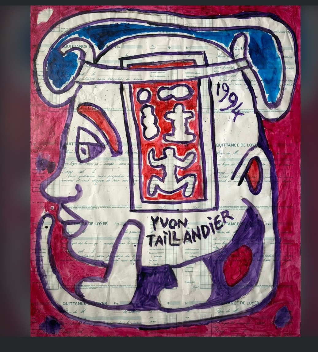 Yvon Taillandier (1926-2018) "Les figures en quittance" gouache 55x44cm - daté 1992-photo-2