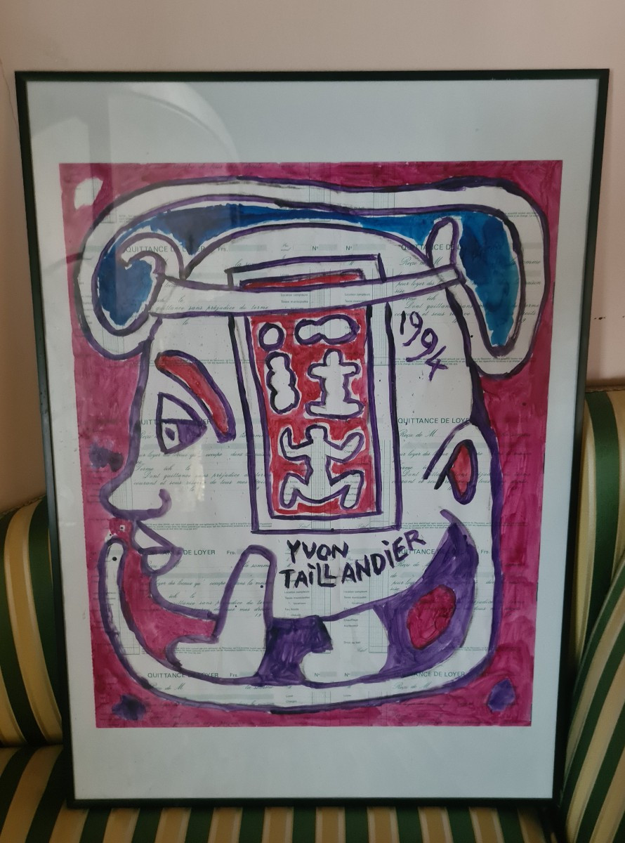 Yvon Taillandier (1926-2018) "Les figures en quittance" gouache 55x44cm - daté 1992