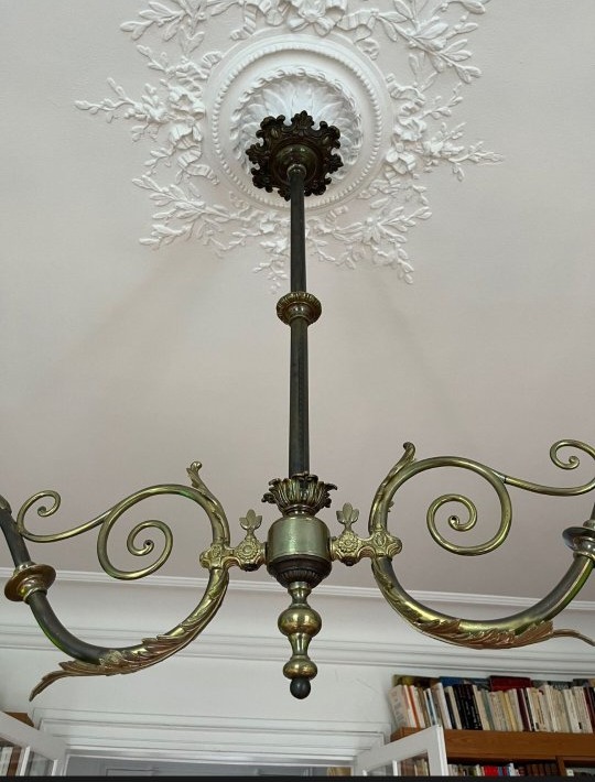 Suspension ou lustre de billard en cuivre, laiton  et bronze fin XIXème -photo-4