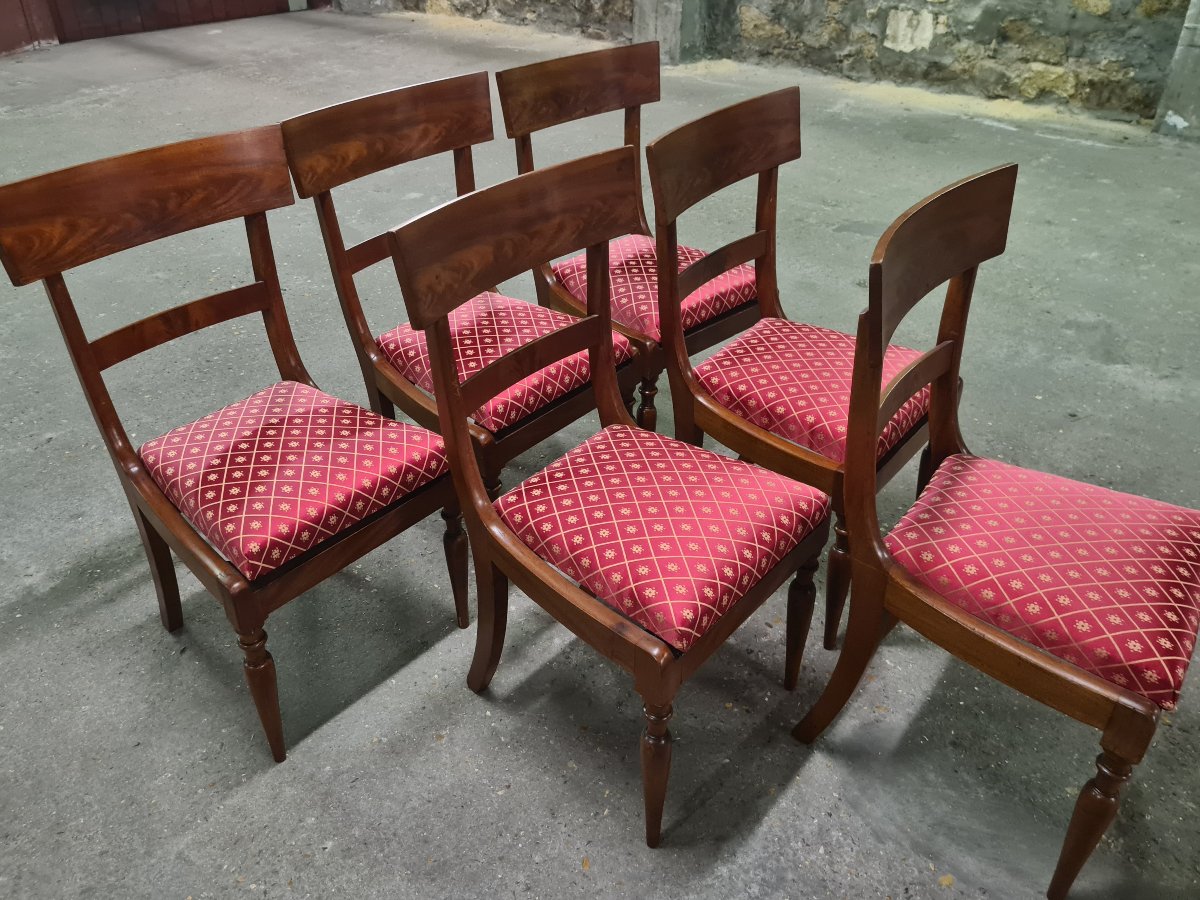 Suite De 6 Chaises En Acajou Massif , Angleterre XIXème , époque Regency , Parfait état-photo-2
