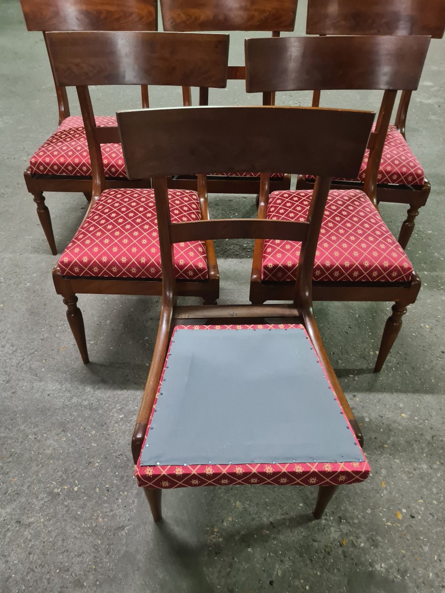 Suite De 6 Chaises En Acajou Massif , Angleterre XIXème , époque Regency , Parfait état-photo-3