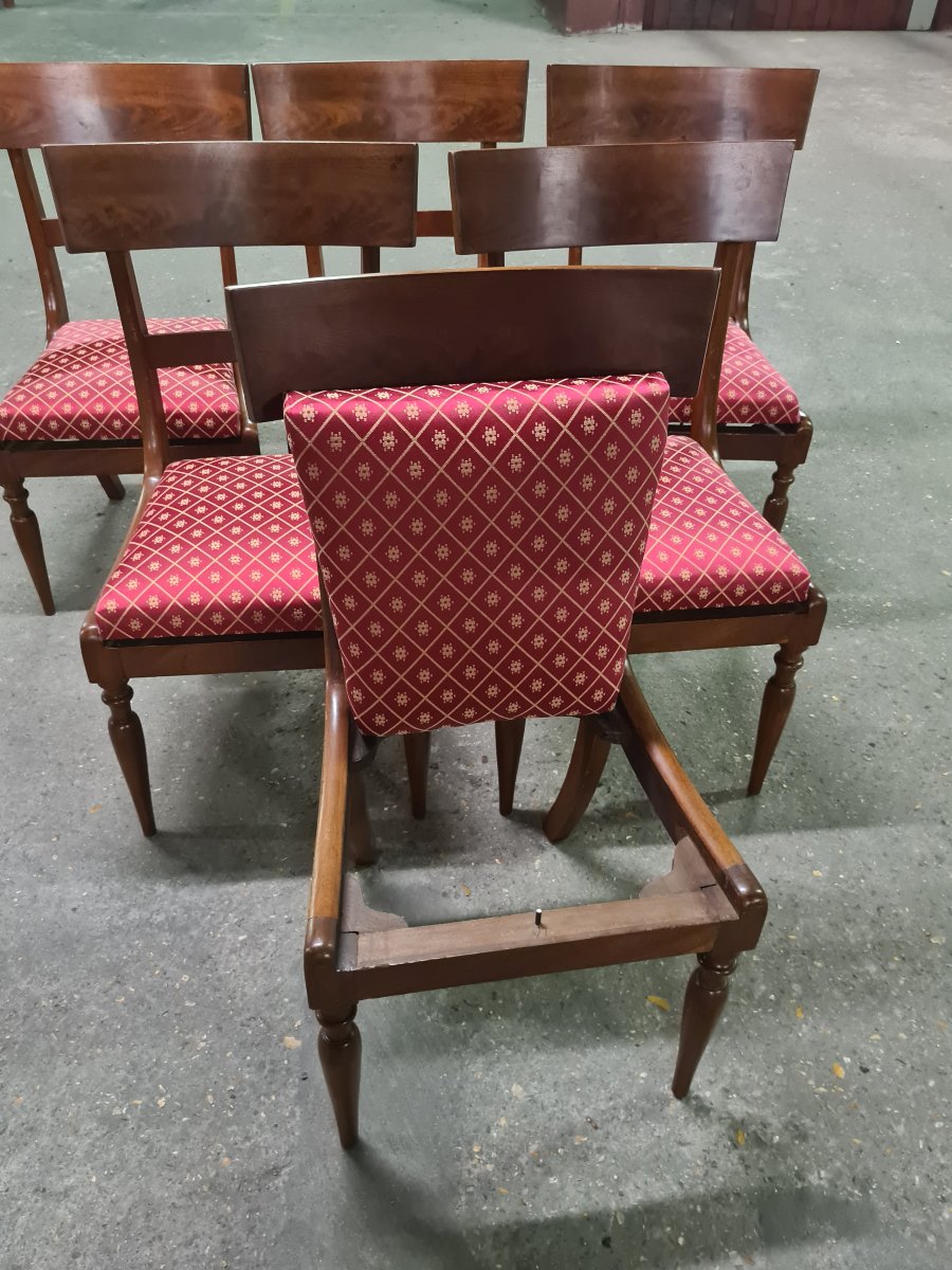 Suite De 6 Chaises En Acajou Massif , Angleterre XIXème , époque Regency , Parfait état-photo-4