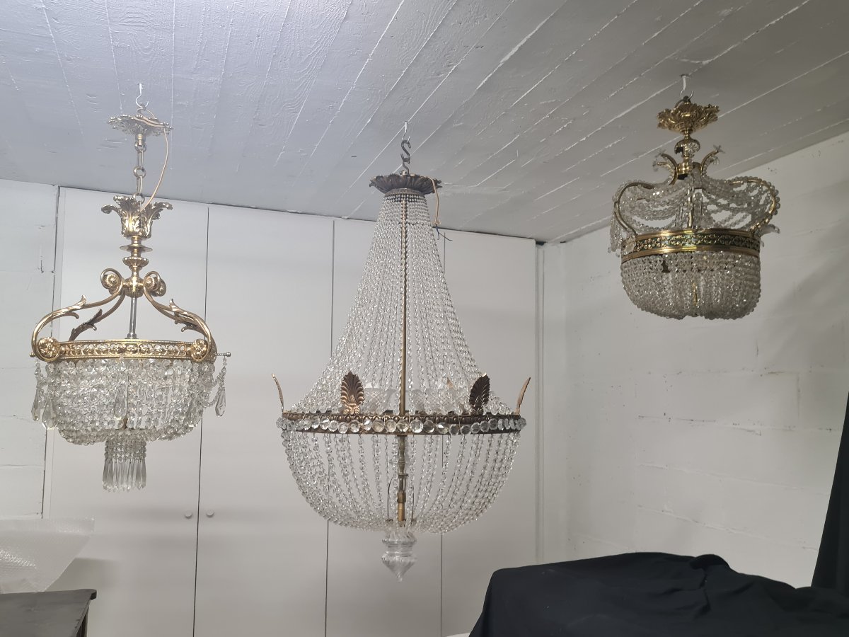 Grand lustre Montgolfière style Empire en cristal , fin XIXème -photo-2