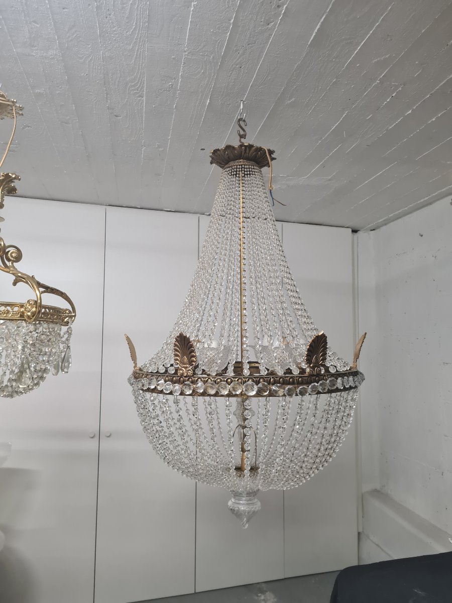 Grand lustre Montgolfière style Empire en cristal , fin XIXème -photo-3