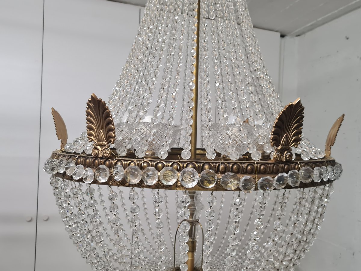Grand lustre Montgolfière style Empire en cristal , fin XIXème -photo-4