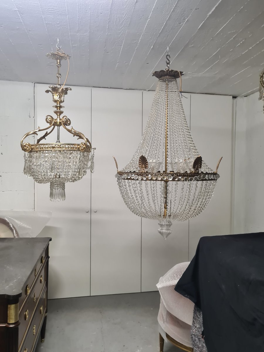 Grand lustre Montgolfière style Empire en cristal , fin XIXème -photo-1