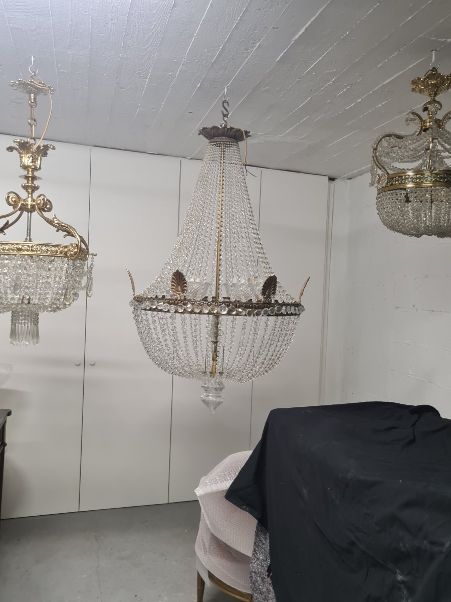 Grand lustre Montgolfière style Empire en cristal , fin XIXème 