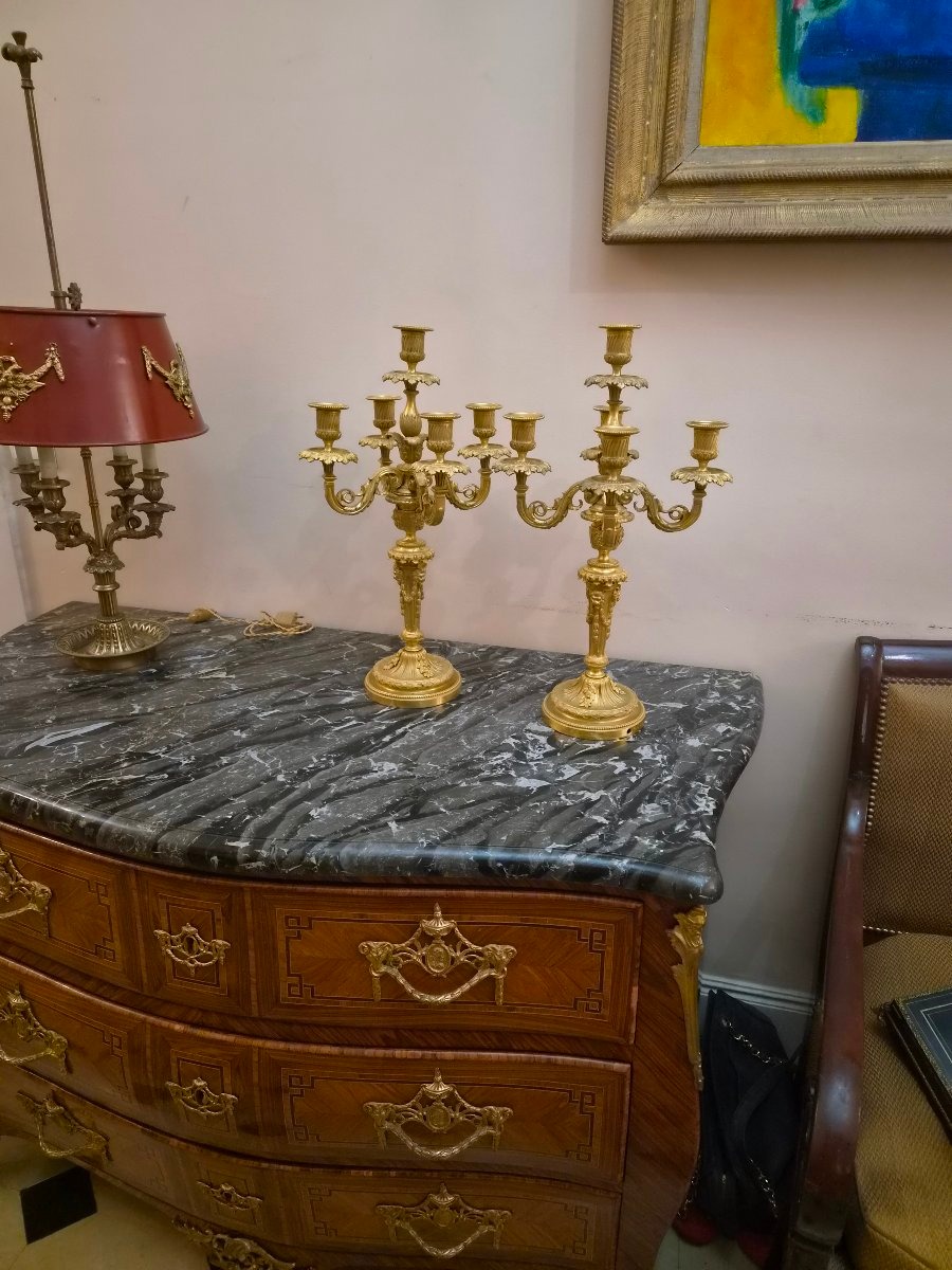 Paire de candelabres en bronze doré -photo-1